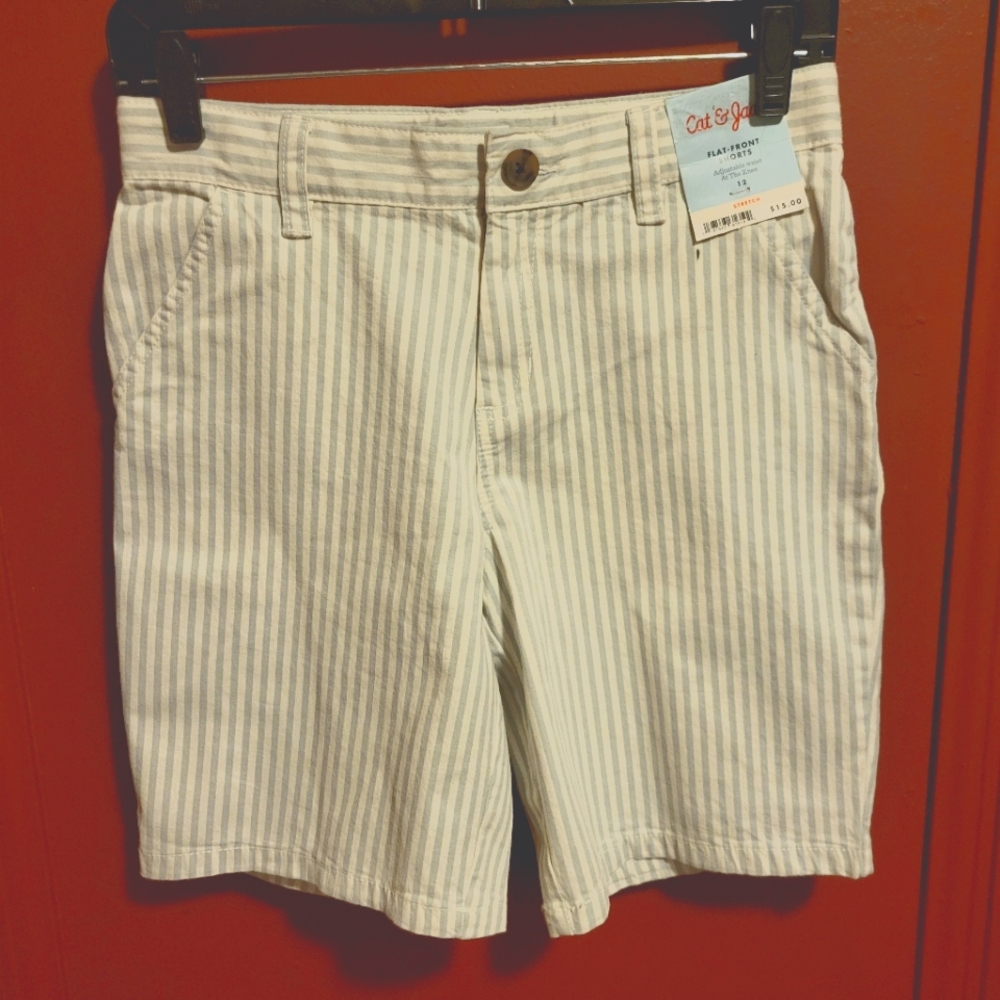 Cat & Jack Flat-Front Stretch Gray Stripe Shorts Size 12
